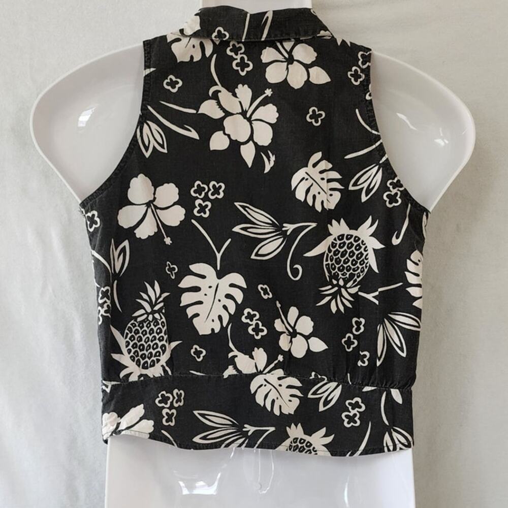 India Garment New York Floral  Black and White Sleeveles Tie Crop Top W SZ  Med - Picture 4 of 10